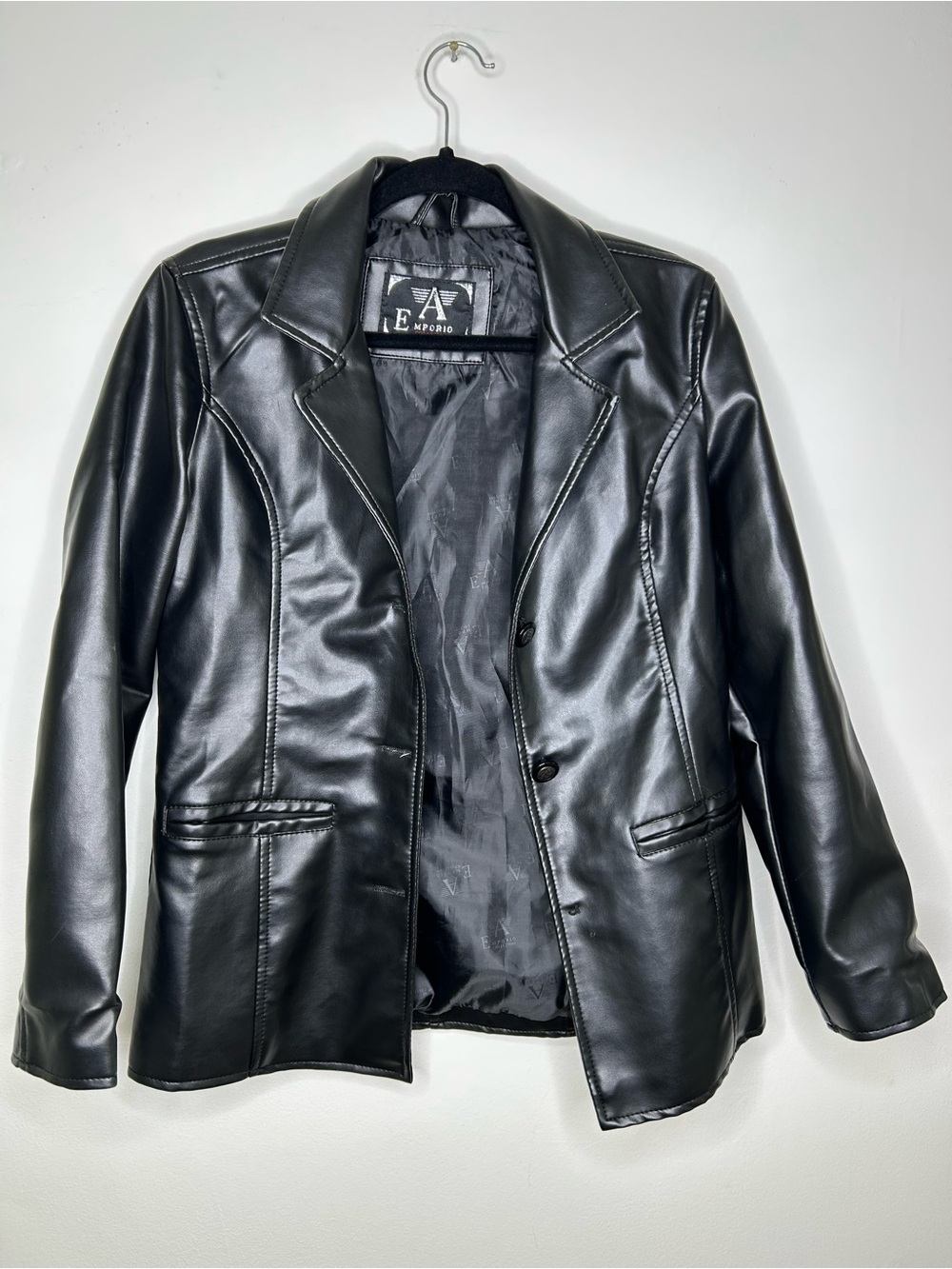 Armani Emporio Collezione Women's Faux Leather Blazer Jacket in black